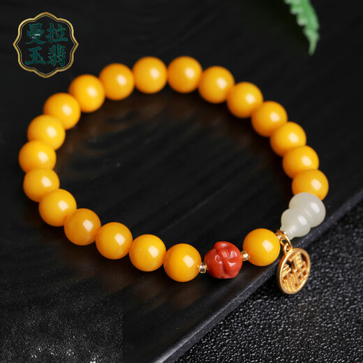 Manla Yupei Natural Beeswax Bracelet Women's Hand Accessories DIY Southern Red Accessories Amber Chicken Fat Yellow Full Honey Bracelet Beads 8mm Fulu Accompanying - Beads About 8MM