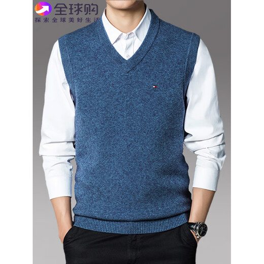 TOMMY JEANS Tommy Cardigan Men's V-neck Vest Middle-aged Dad Sweater Vest Vest Winter Warm Bottoming Shirt V/Collar Green XL 180/100A Recommended 160-180Jin Jin equals 0.5 kg