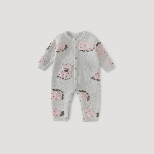 Bali piggy parent-child pajamas set baby autumn and winter plus velvet thickened warm children's sweater knitted one-piece baby home clothes Hanhan Strawberry Bear (baby haha) 80