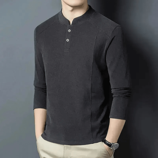 FR.YH.ZH Cotton Daji Cotton Industry Autumn and Winter Double-sided German Velvet Bottoming Shirt Men's Henry Trendy Versatile Long Sleeve T-Shirt Stand Collar Sweatshirt Gray 4XL