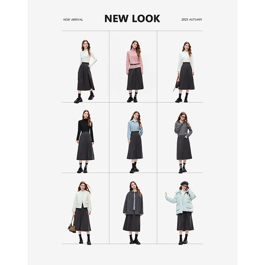 Betu Women's 2025 Winter New Style Mid-High Waist Striped Design Retro Umbrella Skirt Skirt Women 2510T73 Dark Gray M