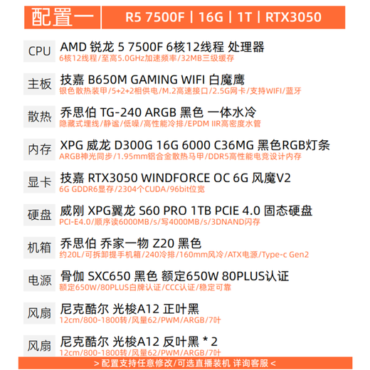 Gigabyte RTX5060/5070Ti/5080 desktop assembly computer host Qiao Sibo Z20 Mini ITX portable e-sports game design AMD complete machine 1 7500F丨RTX3050丨Entry model