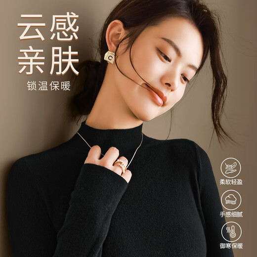 MJ STYLE half turtleneck knitted sweater for women 2025 winter double-sided velvet warm and cold-locking slim and comfortable inner sweater