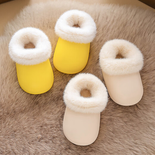 Baby bag heel cotton slippers children's EVA waterproof plus velvet thickened warm indoor winter outdoor cotton shoes for infants and young children off-white 16 (24-25) inner length 16cm/foot length 15