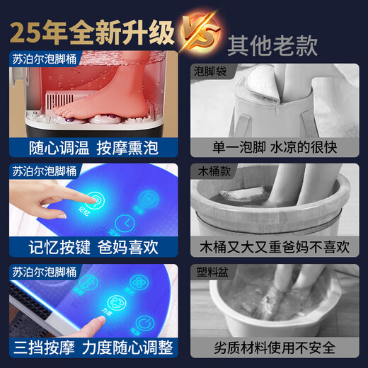 SUPOR foot bathtub electric footbath with constant temperature heating and fully automatic massage 2025 cross-calf high and deep bucket for women, practical birthday gift for parents and elders, flagship high-end model, intelligent eight buttons + upgraded large diameter drainage + three levels of strength