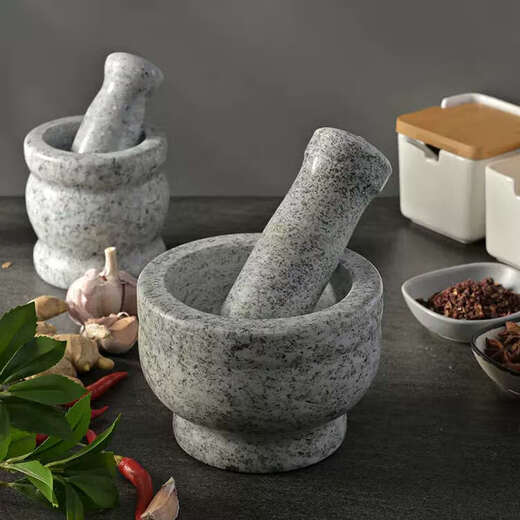 Tanbeiman natural stone garlic pounder, stone mortar, medicine jar grinder, household garlic mortar, garlic peeling garlic press, garlic pounding large stone mortar with lid