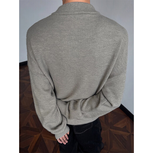 Luyard American trendy high street retro Henry collar woolen clothes for men in autumn and winter versatile high-end bottoming sweaters and clothes Khaki XL