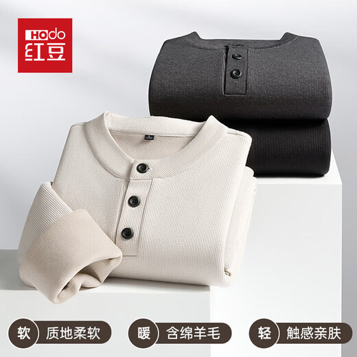Red bean sheep wool Henry collar sweatshirt for men, spring and autumn trendy casual inner layering shirt, warm knitted sweater for young and middle-aged people, PY39 khaki XL size (180/96A)