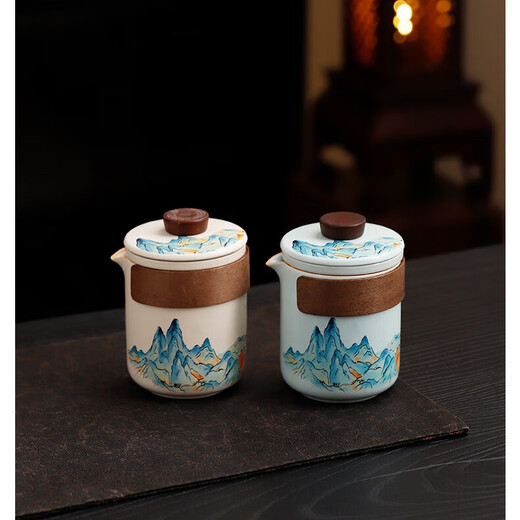 Bai Qixin Tea Set Souvenir Cultural and Creative Customized Kung Fu Tea Set Qianli Jiangshan Company Event Mid-Autumn Festival Gift Anniversary Tianqing Qianli Jiangshan Tea Set Gift Box 6 Pieces