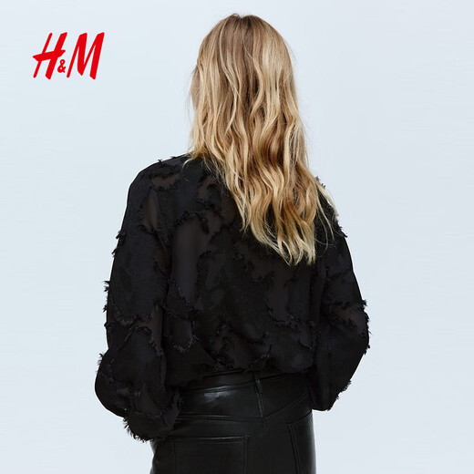 H&M 2025 new autumn women's jacquard woven top 1295187 black M 165/96