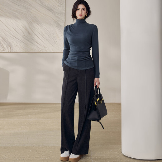 ROEYSHOUSE Luo Yi high-end pleated half turtleneck bottoming sweater for women in winter slimming inner sweater 13113 blue 2XL