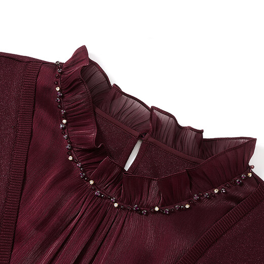 NAERSI (NAERSI) show same style NAERSI acetic acid temperament dress women's 2025 autumn new commuter fashion skirt dark red - top L