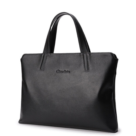 
American Bison briefcase men's business bag genuine leather men's handbag men's head layer cowhide computer bag casual bag gift black horizontal style 14 inches