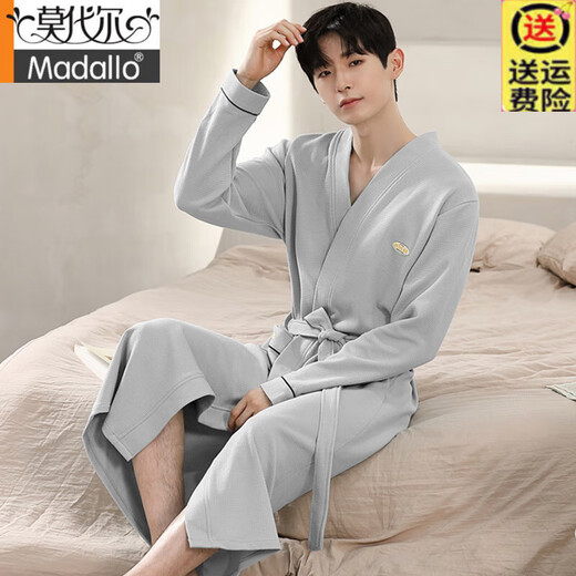 Peignoir à gaufre modale du printemps et de l'automne coton pur moyen de nuit masculine 2025 Nouveau peignoir intégré absorbant l'eau LJ16822 L [poids 120-140jin [Jin est égal à 0,5 kg]]]