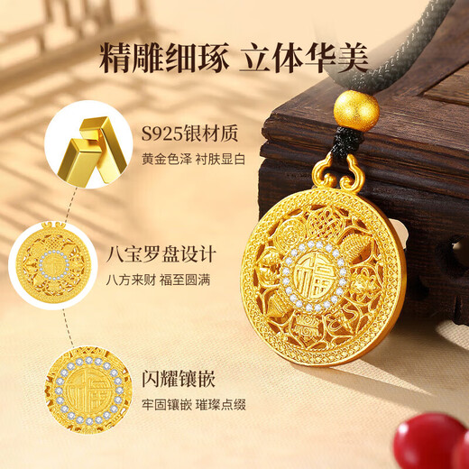 Cuihua Silver Necklace Women's National Trend Eight Treasures Compass Pendant for Girlfriend and Wife Birthday Commemorative Gift Light Luxury Niche