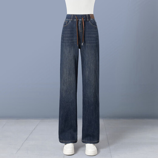 Shechi plus velvet thickened warm jeans women's 2025 winter new high-waist straight slim casual pants