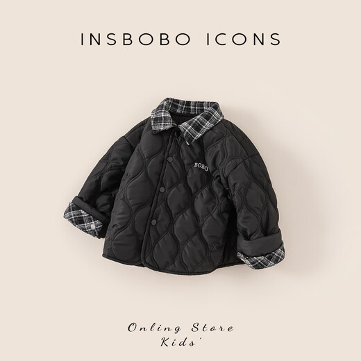 INSBOBO Children's Cotton Clothes 2025 New Boys' Thickened Winter Jackets Baby Fashionable Outing Autumn and Winter Cotton Jackets Black 120