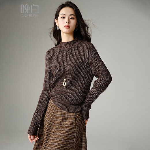 Late White New Product 2025 Winter Temperament High-end French Lazy Sweater Casual Pullover Design Knitted Sweater Women Dark Brown L