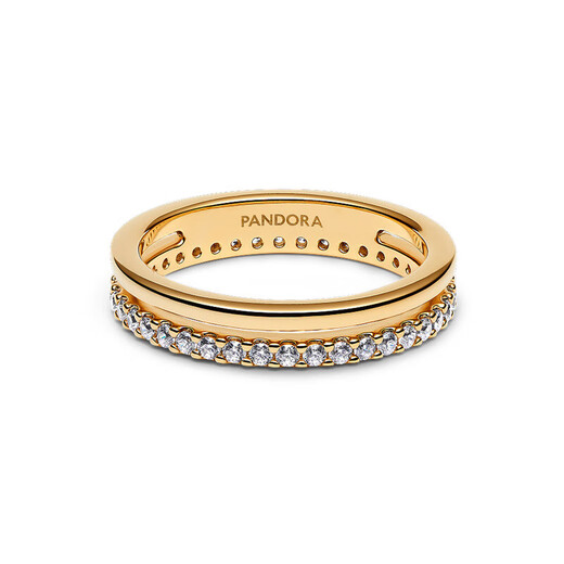 PANDORA double ring ring, pavé gold double ring ring, exquisite and versatile, stackable, birthday gift for girlfriend
