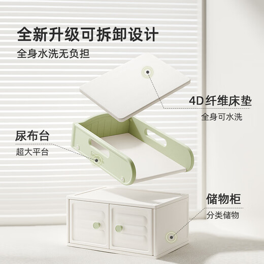 HOBBY TREE Bay window changing table, baby care table, bathing, multifunctional tray, diaper changing tray, touch crib, milk white, recommended full set, bay window combination + 4D fiber mat