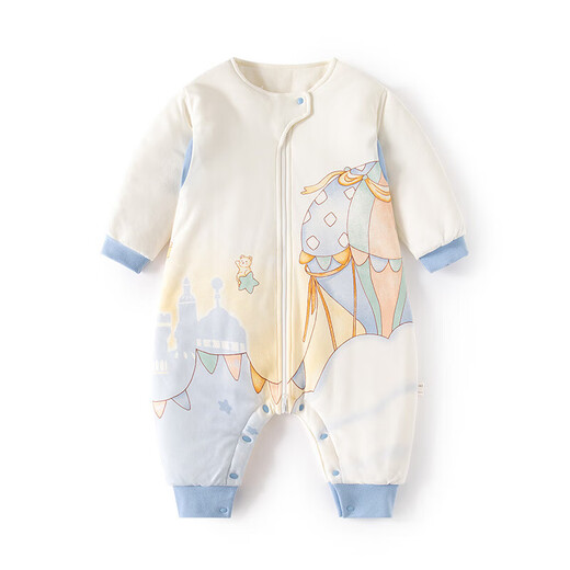 Baby constant temperature sleeping bag with cotton, autumn and winter quilted baby split leg pajamas, newborn zipper type multi-functional anti-kick quilt, blue (60g constant temperature hot air balloon sleeping bag) 100cm