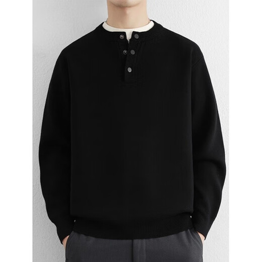 Gonggong sense button sweater men's autumn and winter new fashion men's American Henry collar sweater thickened warm wool sweater light mustard green M recommended 120Jin Jin equal to within 0.5 kg