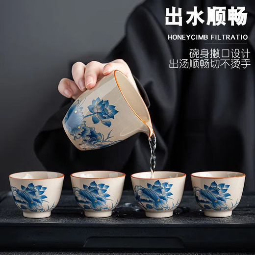 High-end Ru kiln hand-painted tureen kung fu tea set ceramic home office tea set gift box Xianzhi tureen-Lanlian-tureen
