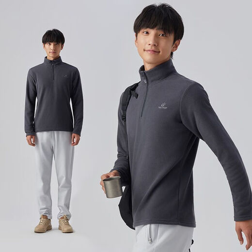 TECTOP velvet fleece jacket to keep warm in winter, outdoor mountaineering and hiking sports inner layer, polar fleece bottoming shirt, stand collar, dark gray - men's velvet fleece jacket to keep warm L