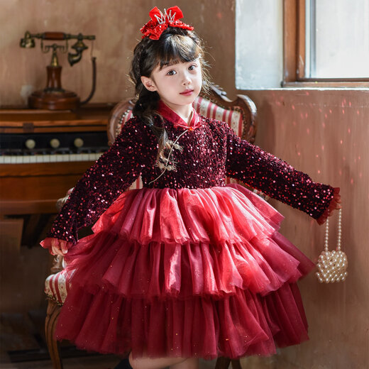 Nisha Beier Girls Red New Year Dress Children's Baby New Year Children's Clothes Skirt New Year's Eve Princess Dress Red 110