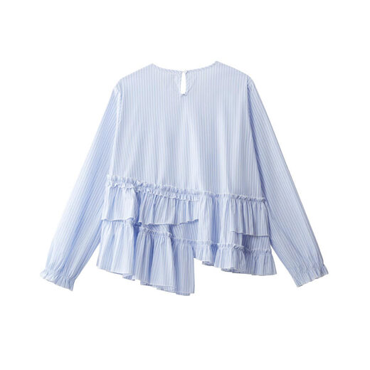 茵曼（INMAN）法式不规则设计感条纹衬衫2025早秋新款时尚气质百搭长袖衬衣 蓝白条纹 S