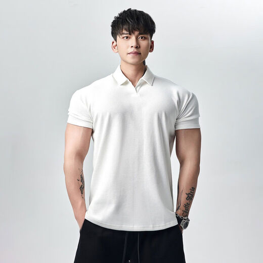 LightWeight new summer style 250g strong cuffs Polo shirt short-sleeved T-shirt men's sports fitness white Henry collar M M115-135Jin Jin is equal to 0.5 kg