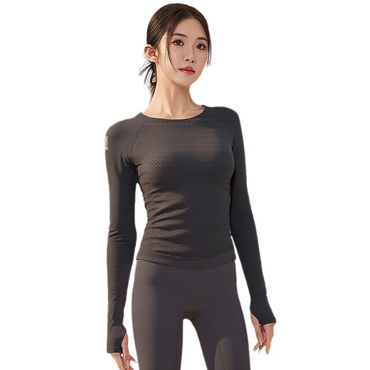 LULUUVTTOH New Slim Yoga Wear Long Sleeve Women's Sports Elastic Breathable Top Running Round Neck Pilates Fitness T-Shirt Navy XL