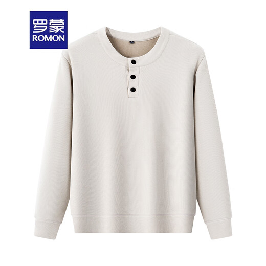 ROMON 2025 New Henley Collar Sweatshirt Men's Autumn and Winter Sheep Wool Bottoming Shirt Thickened Jacquard Long Sleeve T-Shirt Gray M