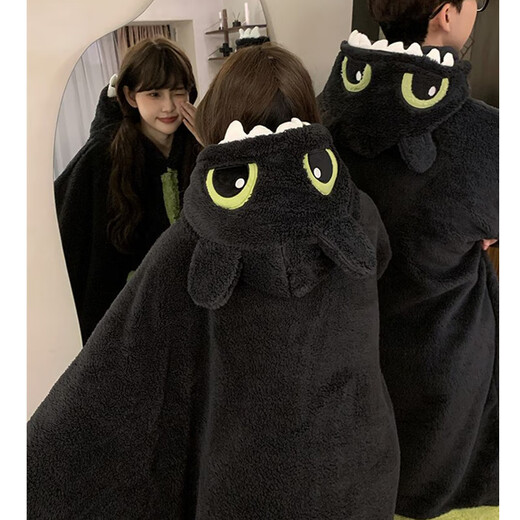 Toothless pajamas couple's pajamas women's autumn and winter coral velvet thickened flannel men's black home clothes winter nightgown + pants #66745 (girls are the wide-sleeved version) 66319 2XL male (weight 145-170
