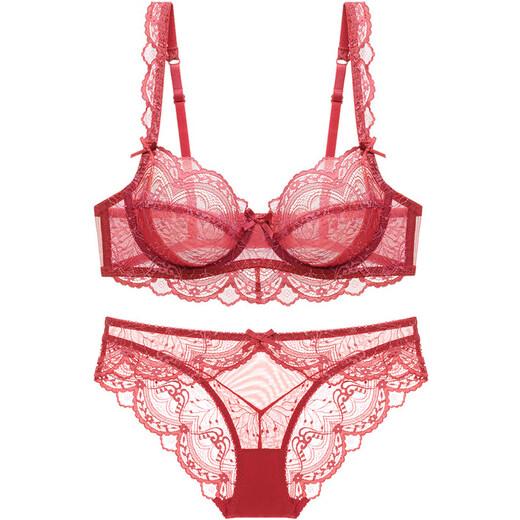 LangSha Red Bra Set Lace Sexy Push-Up Thin Underwear Women Wedding Year of the Horse Qi Ji Red Zodiac Year Bra