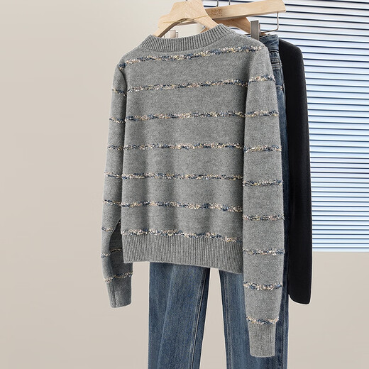 Shechi Ruonuo Xiaoxiangfeng knitted cardigan women's 2025 autumn new round neck single-breasted striped top