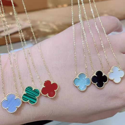 Red mini mother-of-pearl four-leaf clover pendant titanium steel necklace women's non-fading accessories niche clavicle light luxury necklace red four-leaf clover