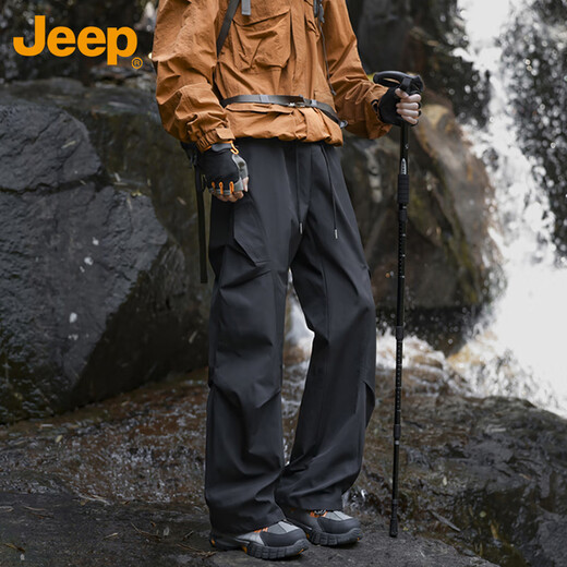 JEEP Casual Pants Men's and Women's Assault Paratrooper Pants Windproof Outdoor Work Pants Loose Straight Pants Black XL