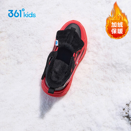 361 Children's Cotton Shoes 2025 Winter Light Cushioning Plus Velvet Warm Sports Running Shoes for Men, Women, Small, Medium and Large Children Black 32