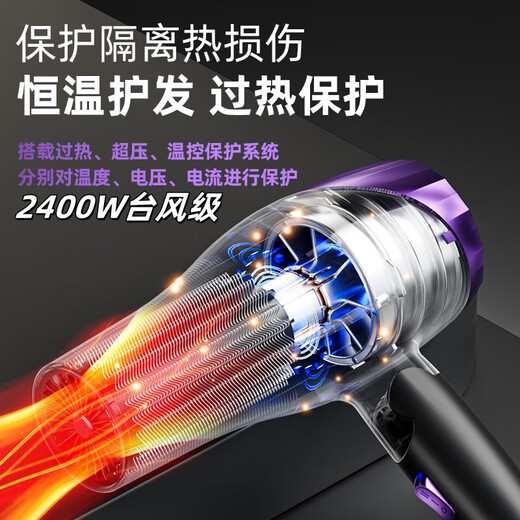 Xiaoya (XIAOYA) 2400W High Power Hair Dryer Negative Ion Hair Dryer Blue Light Hair Care Folding Hair Dryer Powerful High-Speed Hair Dryer King Top Edition Honor Purple + 2400W + Free Air Nozzle + Foldable 4.5 Billion Blue Light Ion Hair Care Typhoon Level Wind Movement