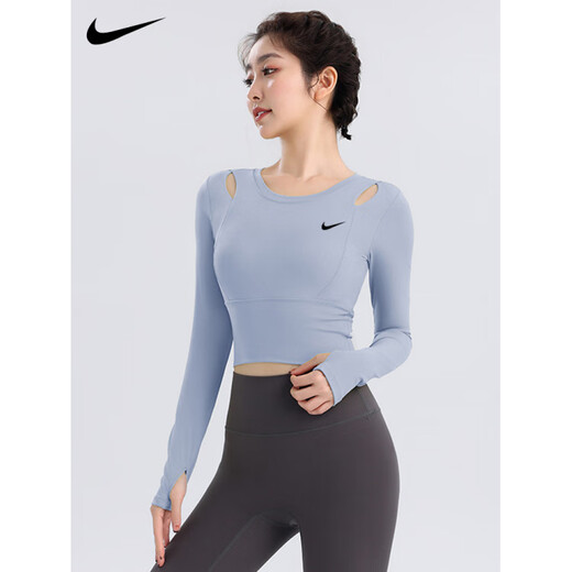 Nike (NIKE) sports tops women's fitness running yoga long sleeves with chest pads tight slimming Pilates training clothes official flagship blue S recommended 85-95Jin Jin equals 0.5 kg