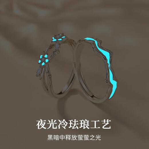 DRIG couple's ring 999 sterling silver ring for a woman and a man, wedding proposal, birthday gift for wife and girlfriend, forget-me-not couple's ring - luminous, light luxury gift box, opening adjustable