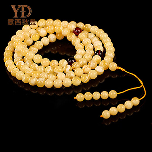 Italian natural Russian material white flower beeswax bracelet 108 beads collection grade 7A multi-circle amber bracelet for men and women with certificate, diameter 6+mm, hand circumference 14,15