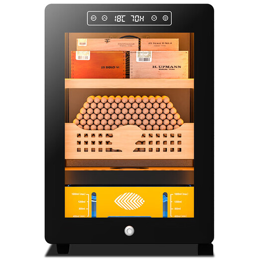 Kelong 36C cigar cabinet, constant temperature and humidity, mellow aroma, natural cedar wood shelf, compressor, precision refrigeration, anti-fog tempered glass door, air-cooled partitioned storage, household cigar cabinet, 33C elegant black box, nude maintenance + compressor refrigeration + cedar wood cigar basket