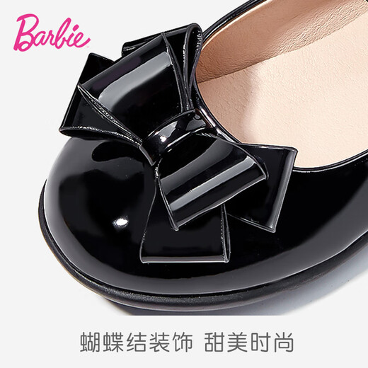 芭比童鞋女童春秋儿童皮鞋女亮皮学院儿童演出黑皮鞋DA5850黑色29码
