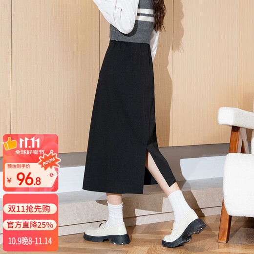 TonLion 2024 Women's High Waist Slit Half-length Skirt Black M