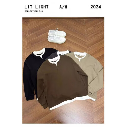 American deconstructed polo henley collar sweatshirt for men in autumn with a design sense of right shoulder loose hooded long-sleeved T-shirt base layer black M