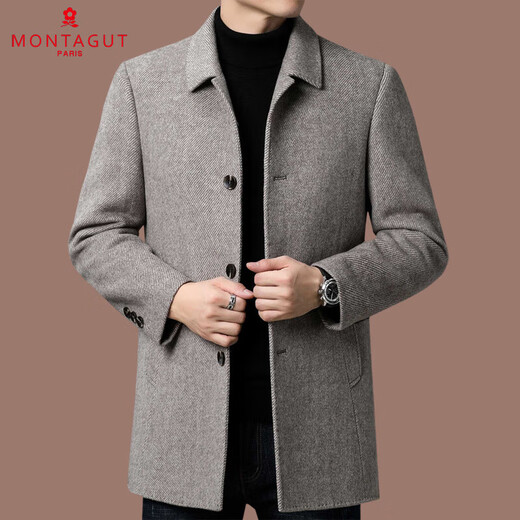 MONTAGUT French double-sided cashmere coat men's mid-length winter casual middle-aged woolen woolen windbreaker jacket thick khaki S 165/84A