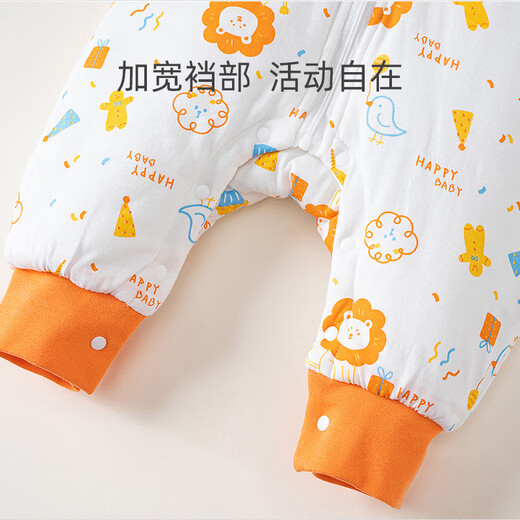 舒贝怡婴儿衣服秋冬装宝宝夹棉保暖连体衣加厚连帽外出哈衣爬爬服冬装 派对狮子橙色 90cm