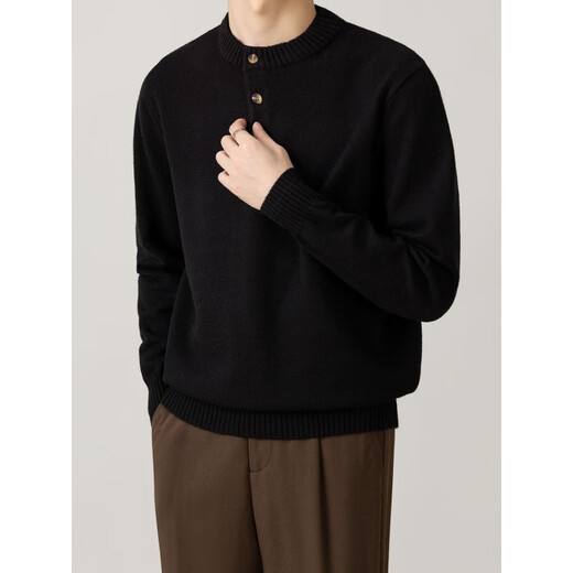 Jiangong Henry Collar Sweater Men's Autumn and Winter New Tops Wool Blended Trendy Casual Knitwear Warm Bottoming Shirt Men Black M